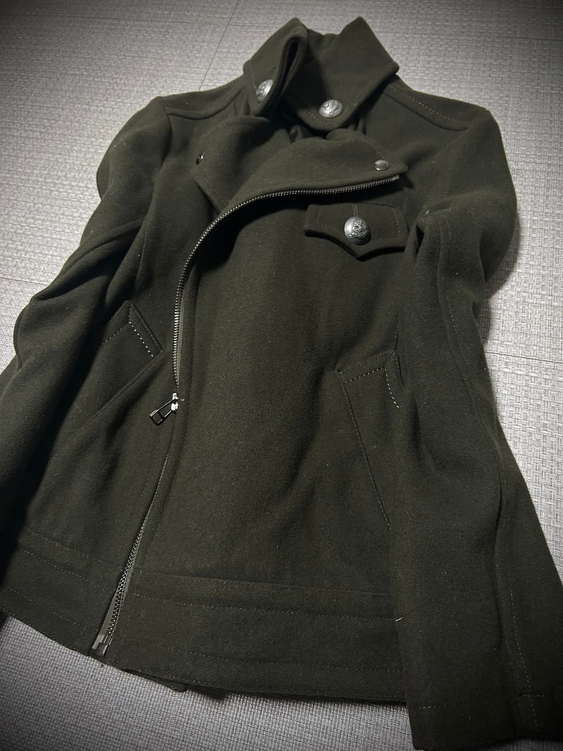 *rare design* 2000s JPN 카키 사선 피코트 자켓 상품이미지2