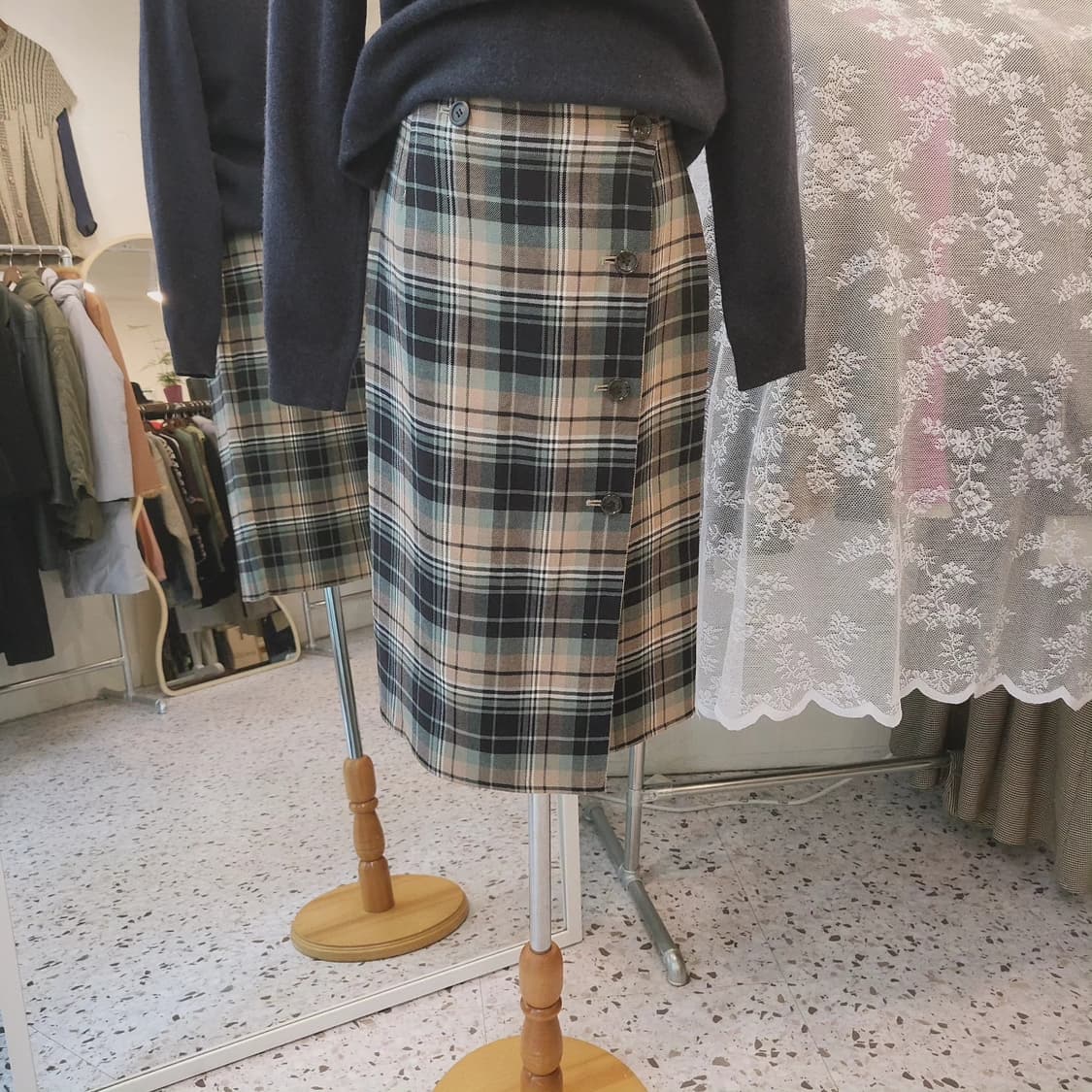 내츄럴뷰티베이직 체크 랩스커트 상품이미지7