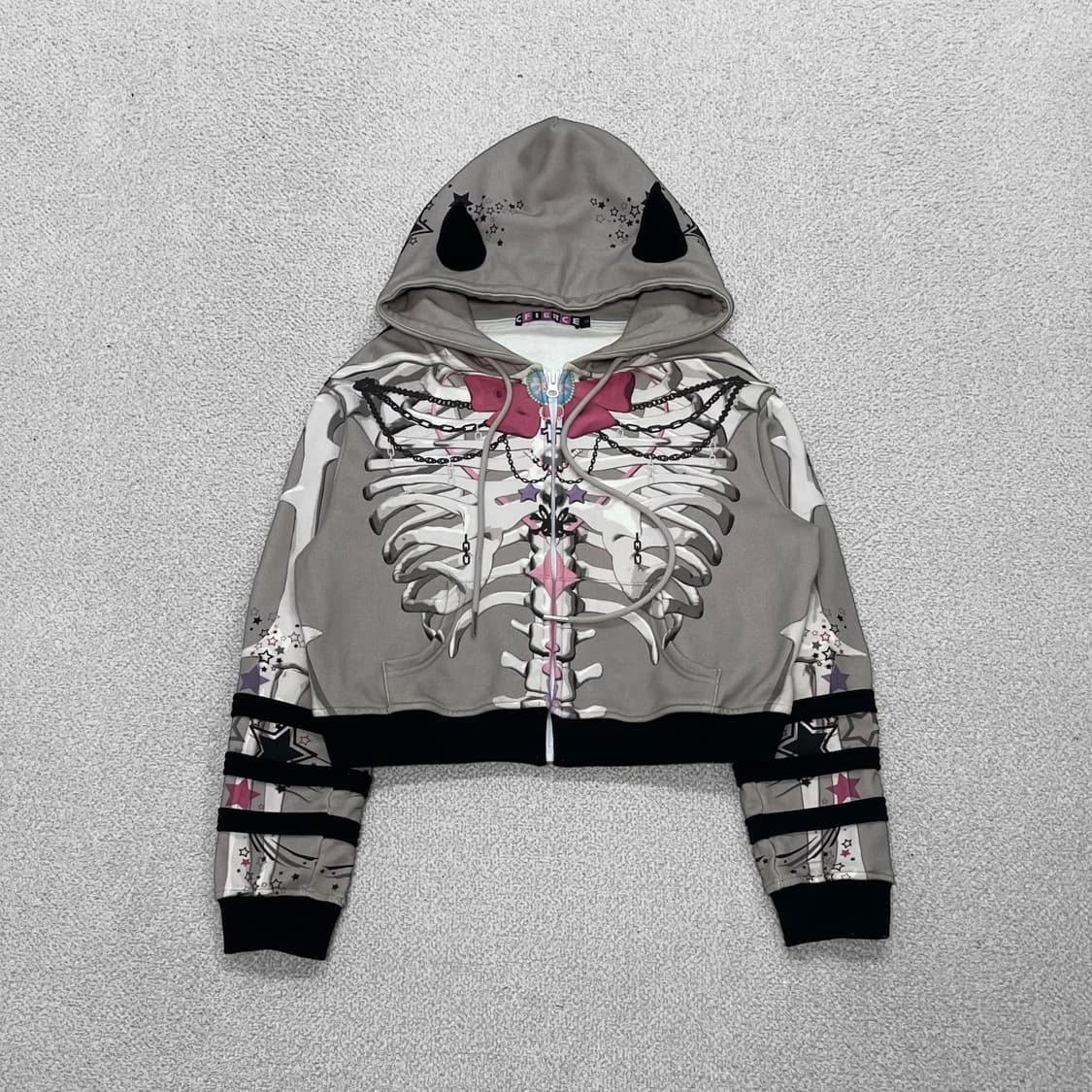 씨피어스 CFIERCE 카와이 스켈레톤 롱슬리브 후드집업 상품이미지1