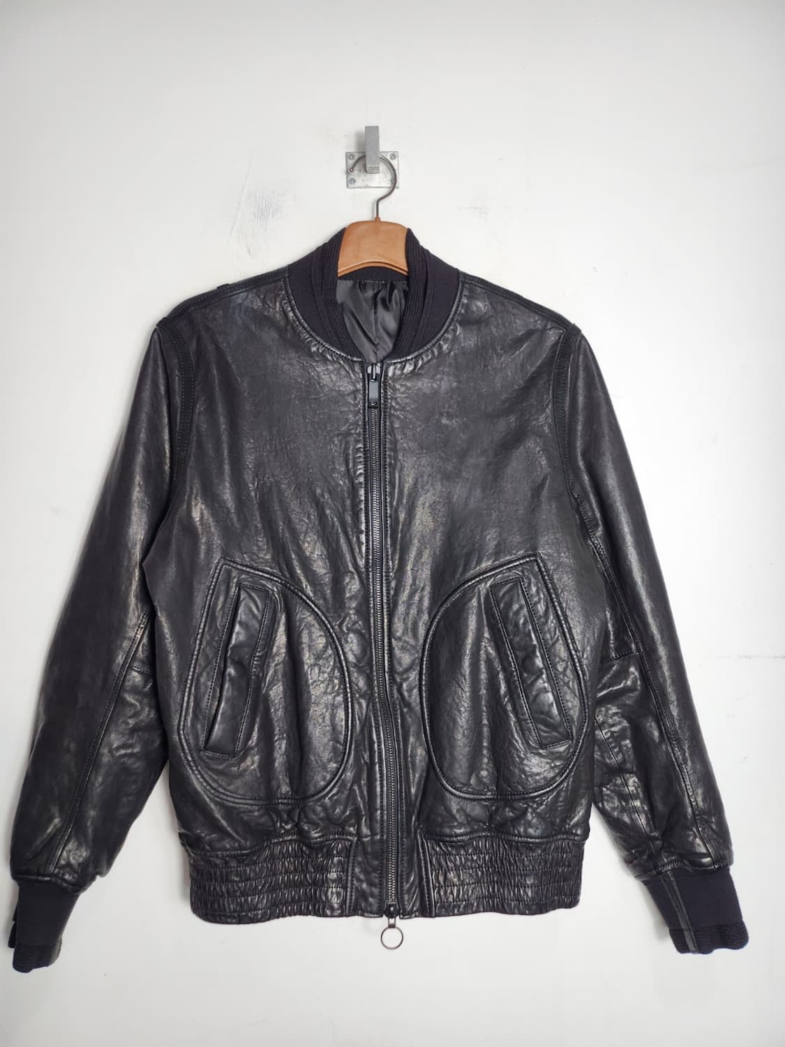 본 램스킨 고트스킨 믹스 가죽 블루종 상품이미지1