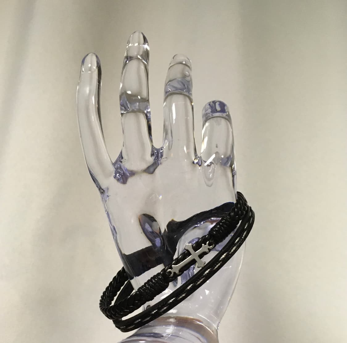 Vintage 핀터레스트 미니 십자가 크로스 두 줄 레더 꼬임 팔찌 상품이미지1