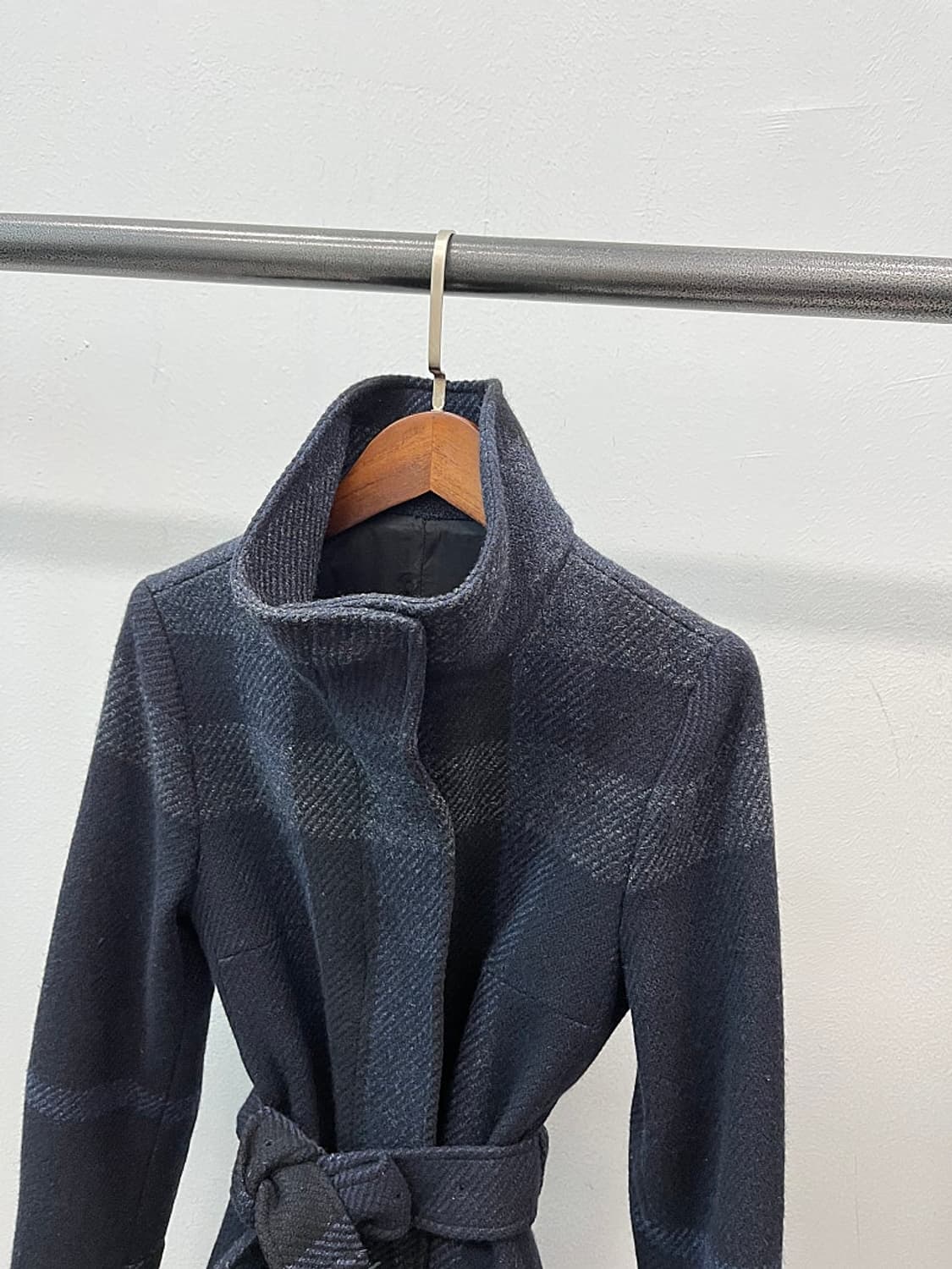 여) 버버리 네이비 체크 울코트  상품이미지5