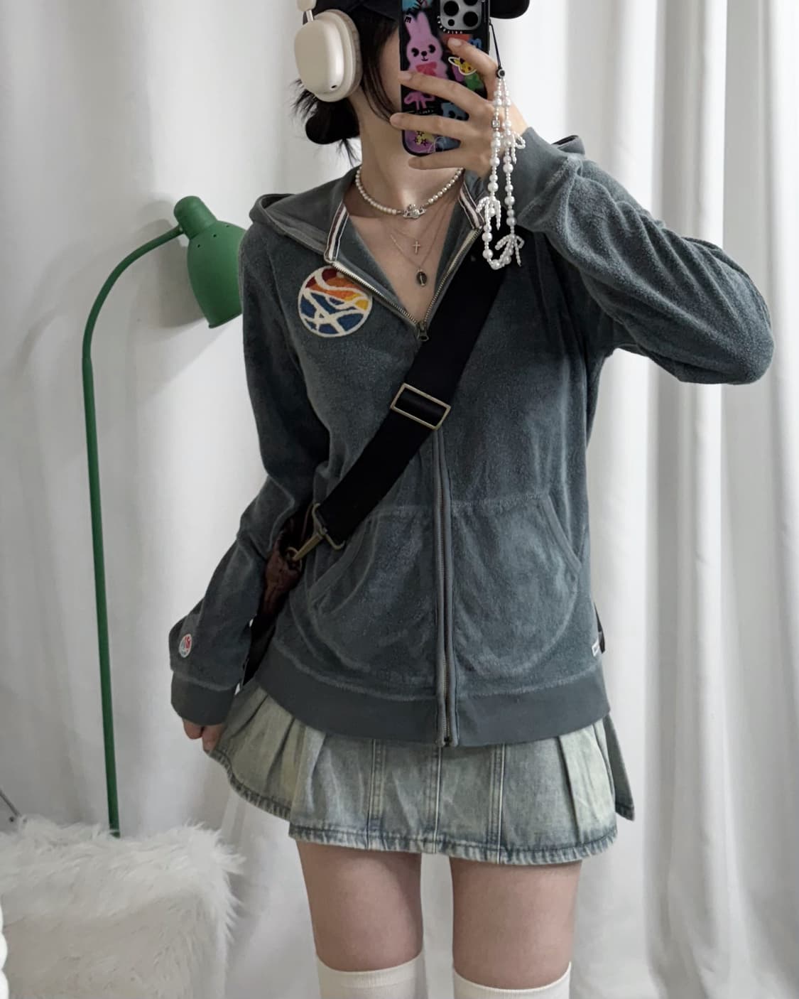 청록 테리 레터링 후드 집업 상품이미지1