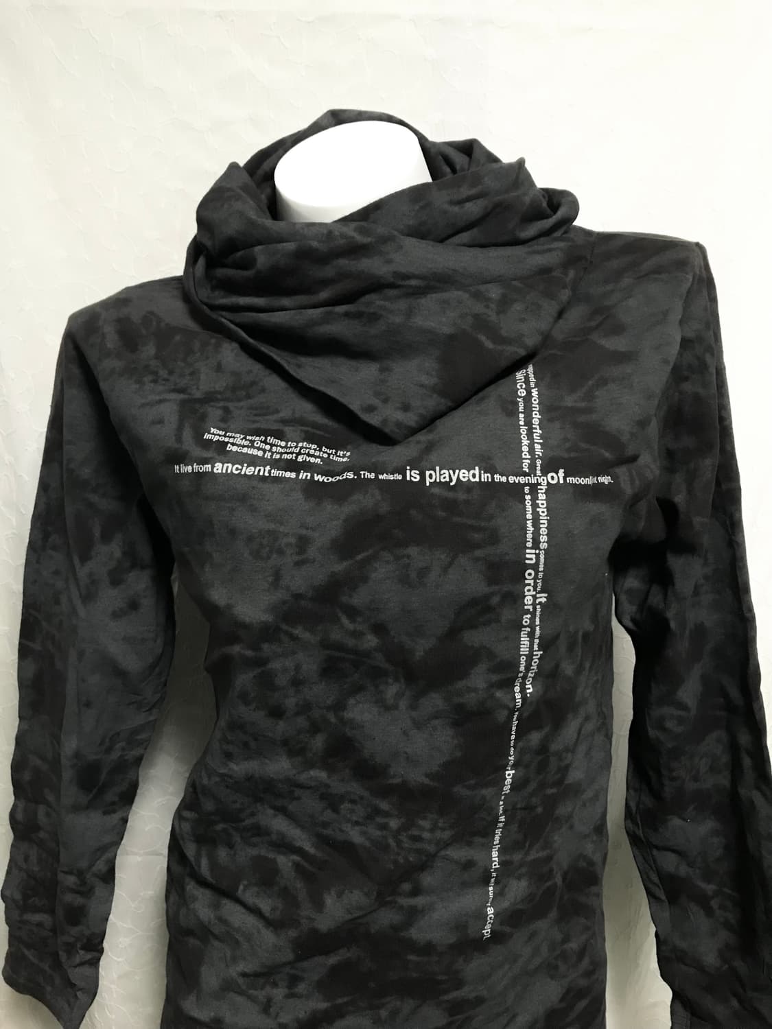 빈티지 00s vkei 드레이프 하이넥 타이다이 레터링 롱슬리브 탑 상품이미지1