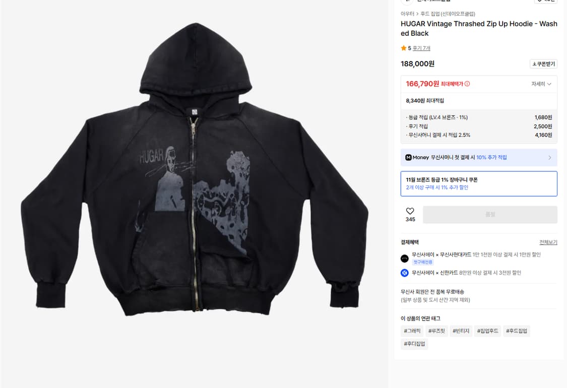 선데이오프클럽 HUGAR Vintage Thrashed Zip Up  상품이미지1