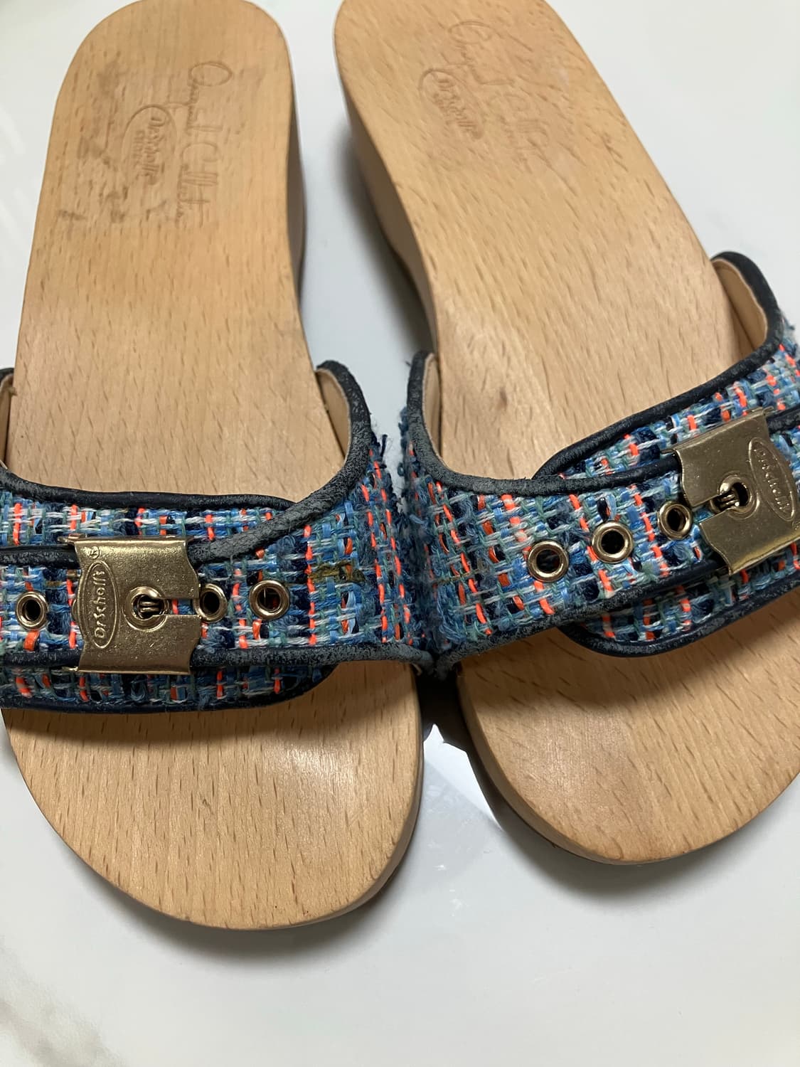 Y2K 2000s 닥터숄 우든힐 트위드 슬라이드 투명 클로그 샌들 빈티지 상품이미지2