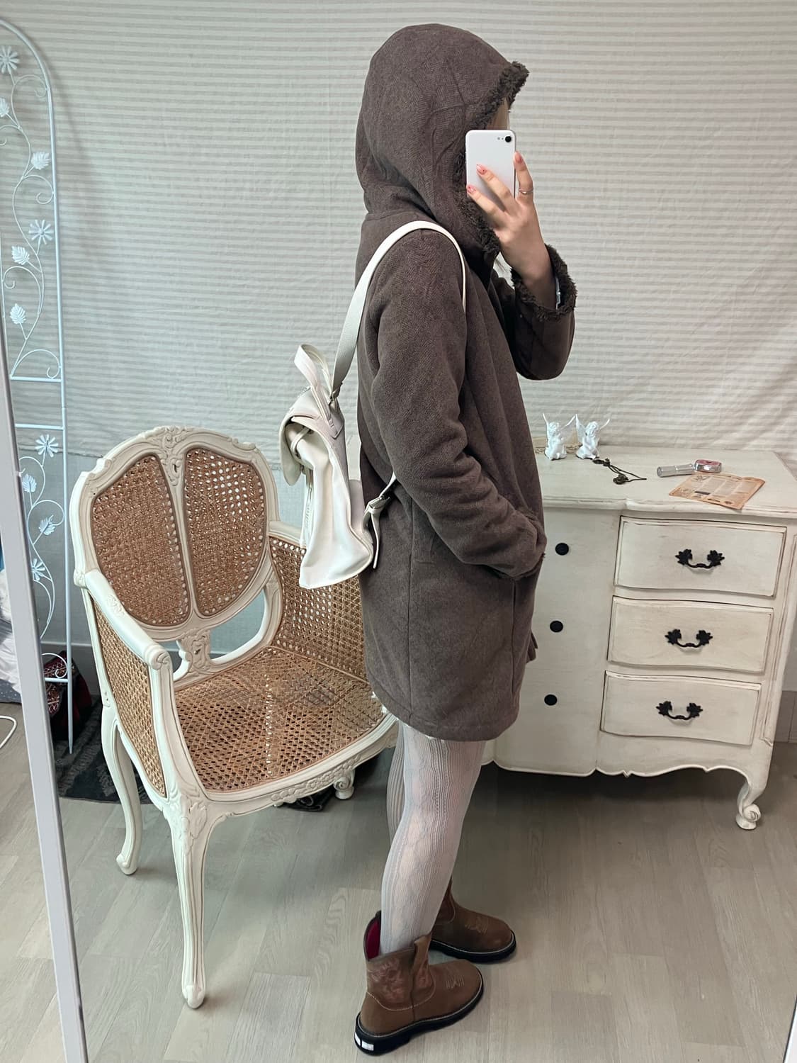 jpn vintage 브라운 헤링본 후드 뽀글이 후드집업 상품이미지5