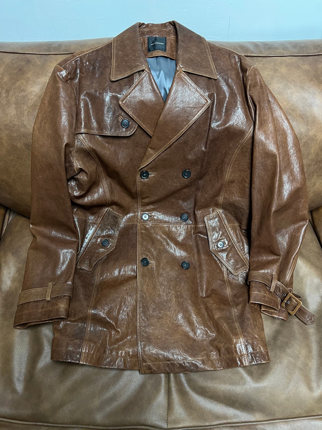 [L] 코모도 comodo 빈티지 브라운 트렌치 양가죽 레더자켓 상품이미지4