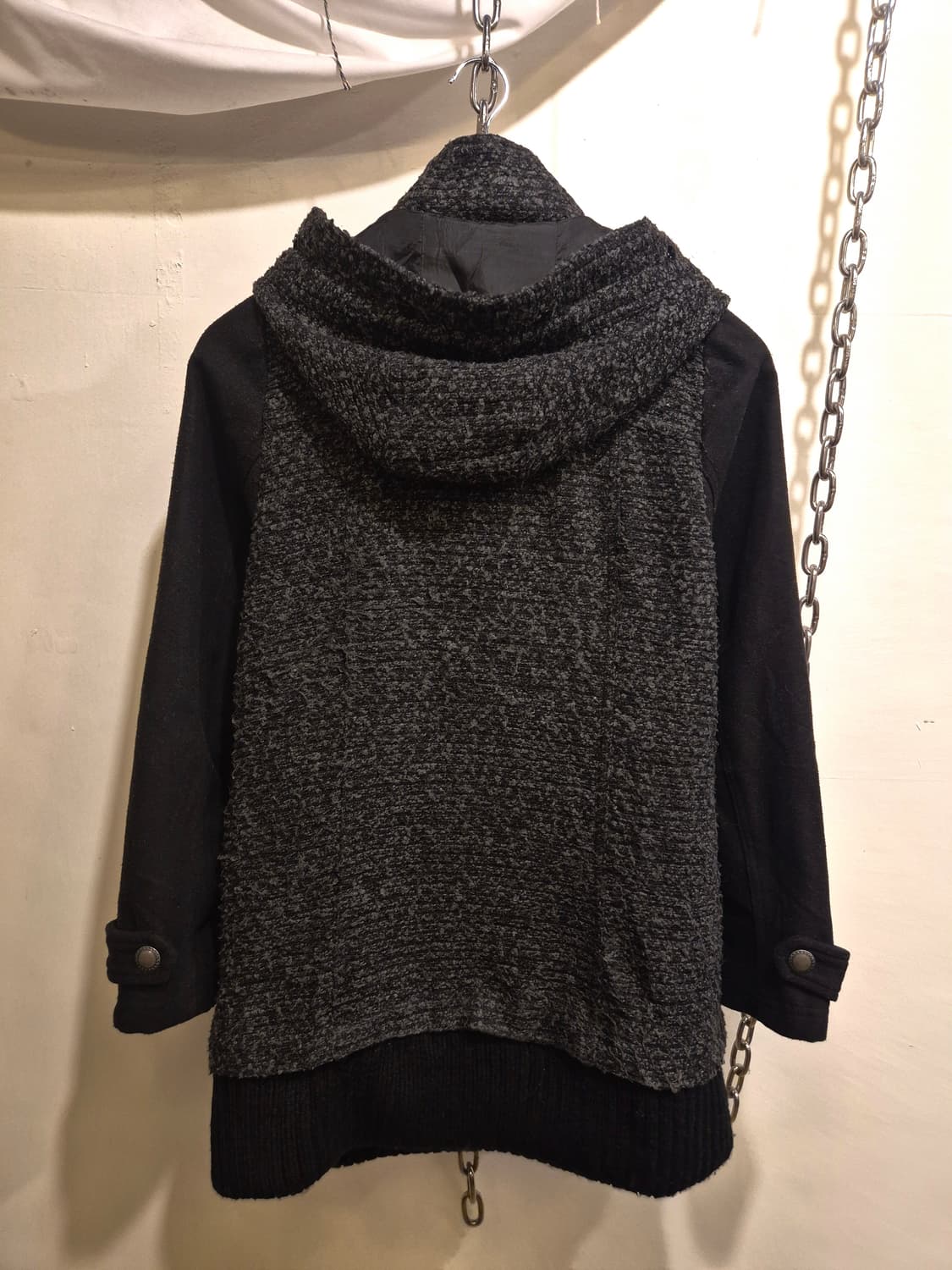 그레이 텍스쳐 음각 버튼 후드 집업 자켓 y2k 갸루 펑크 상품이미지4