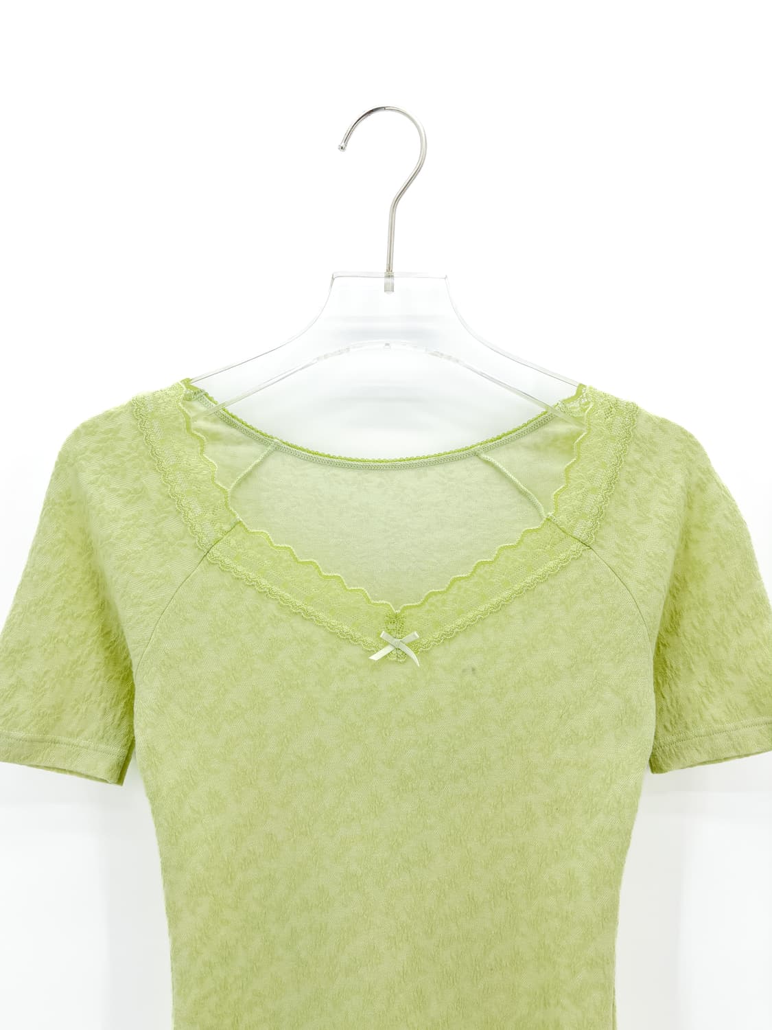 빈티지 파스텔 네온 그린 레이스 반팔티셔츠 상품이미지2