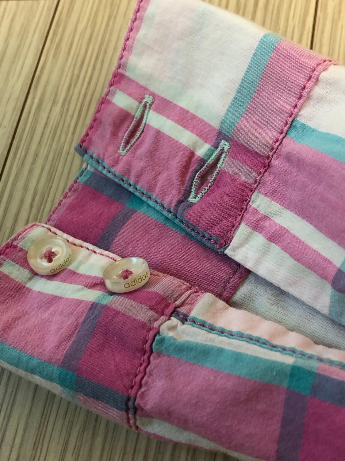 M 아디다스 분홍 하늘 체크 셔츠 남방 상품이미지7