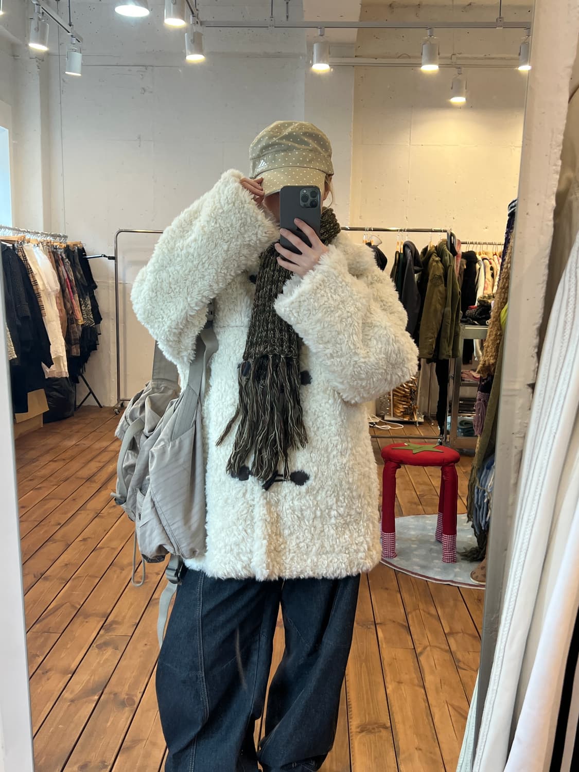 카멜 뽀글이 리버시블 미디 무스탕 상품이미지5