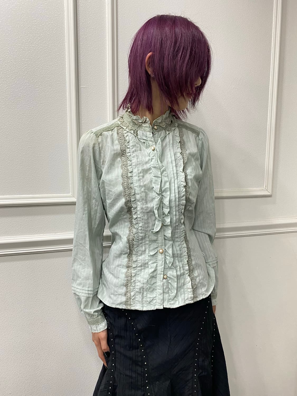 [Axes Femme]Frill&Pearl button Mint Shir 상품이미지3