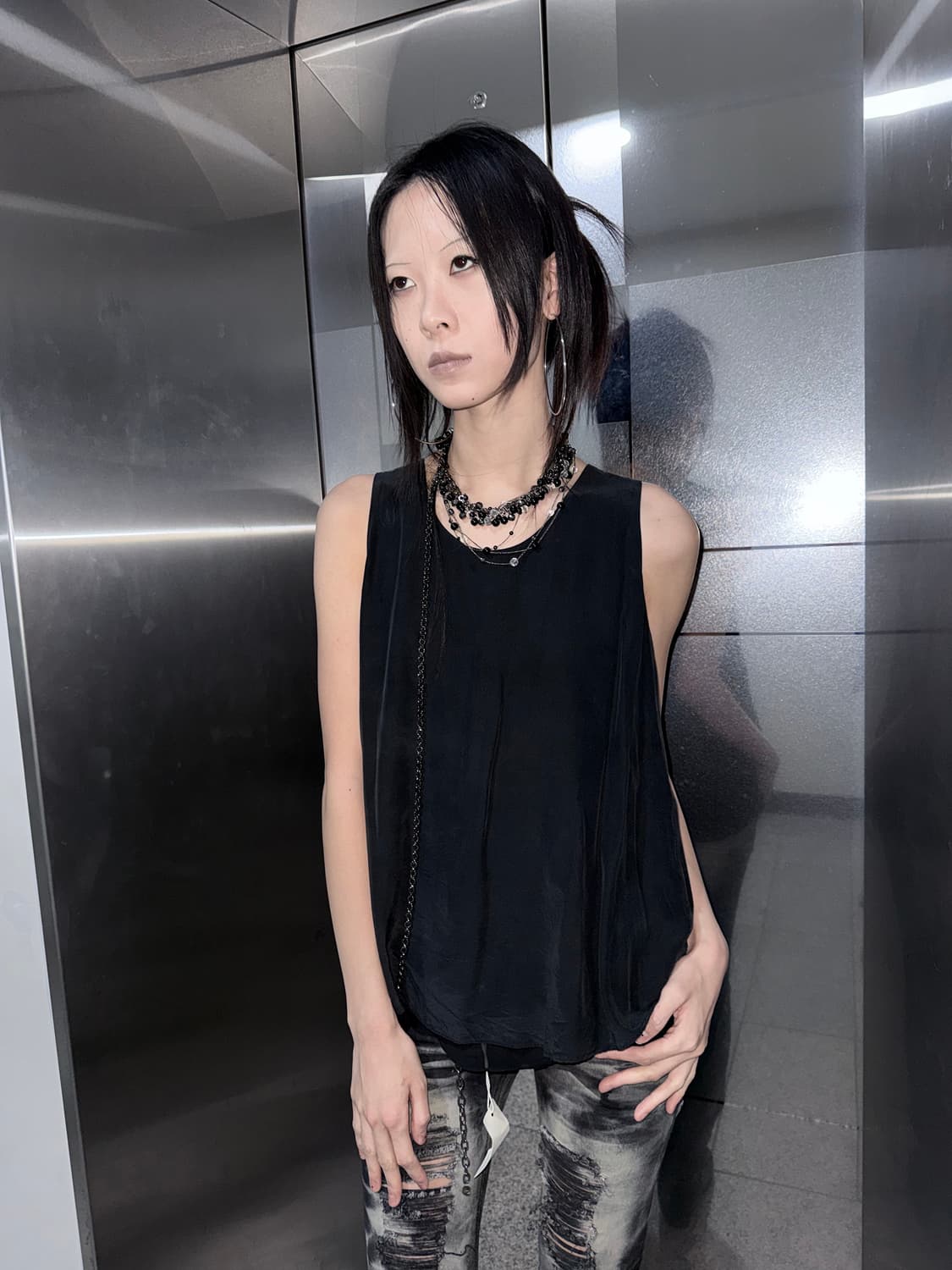matte black layered sleeveless 상품이미지3