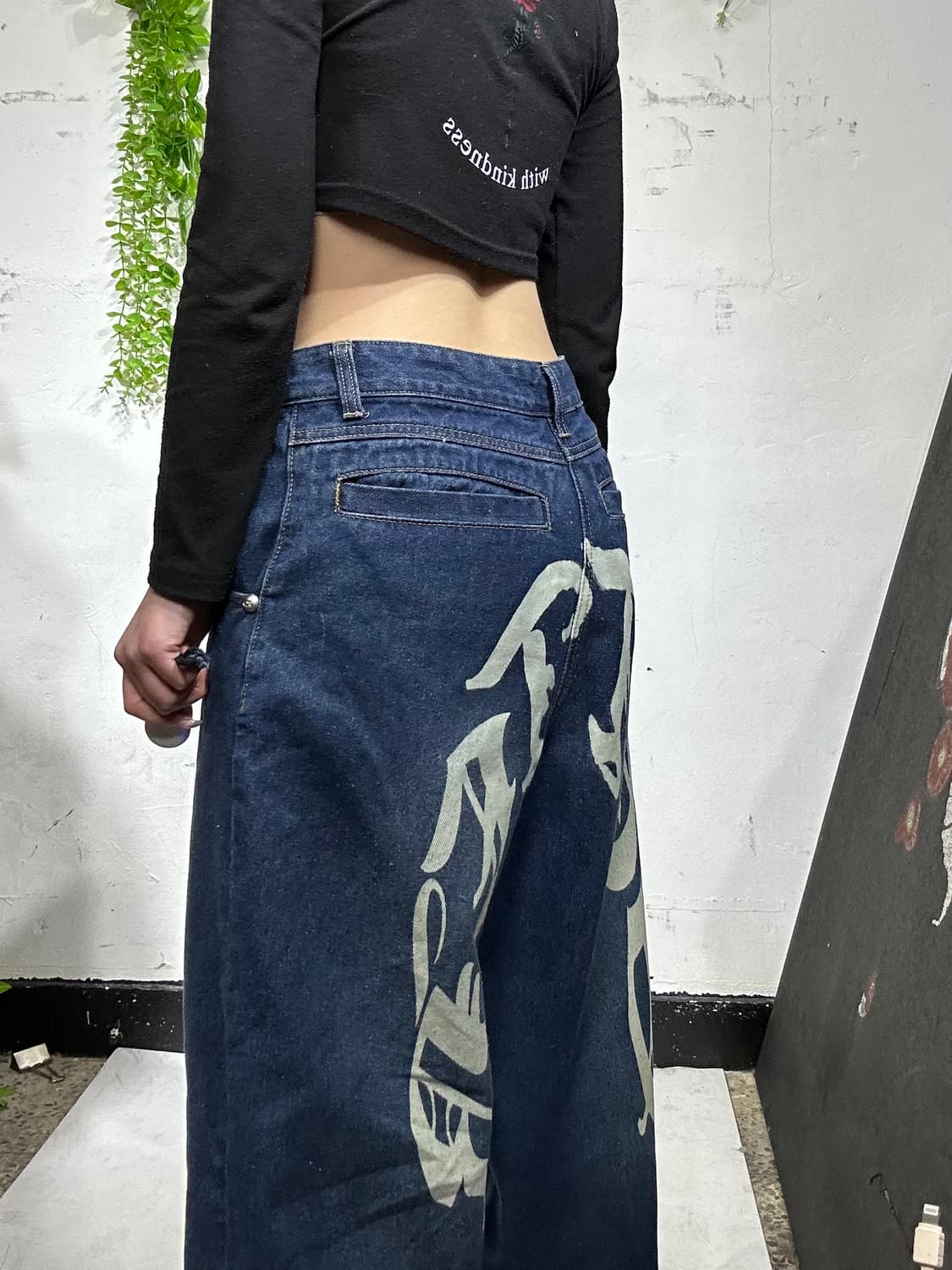 빈티지 진청 와이드 힙합 새깅 백 프린팅 데님 팬츠 청바지  상품이미지4