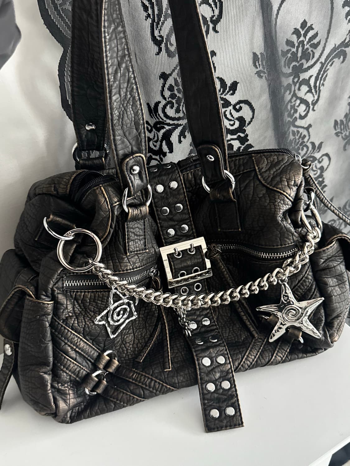 빈티지무드 스터드 벨트 펑크 체인 백 상품이미지1