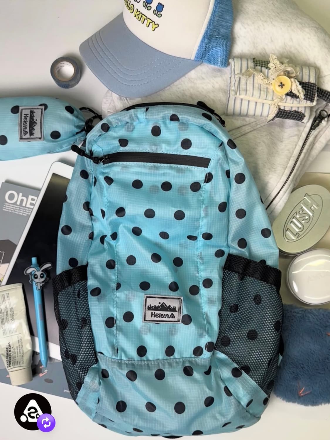 (무료배송) 하이산 도트 백팩 가방 스카이 블루 상품이미지2