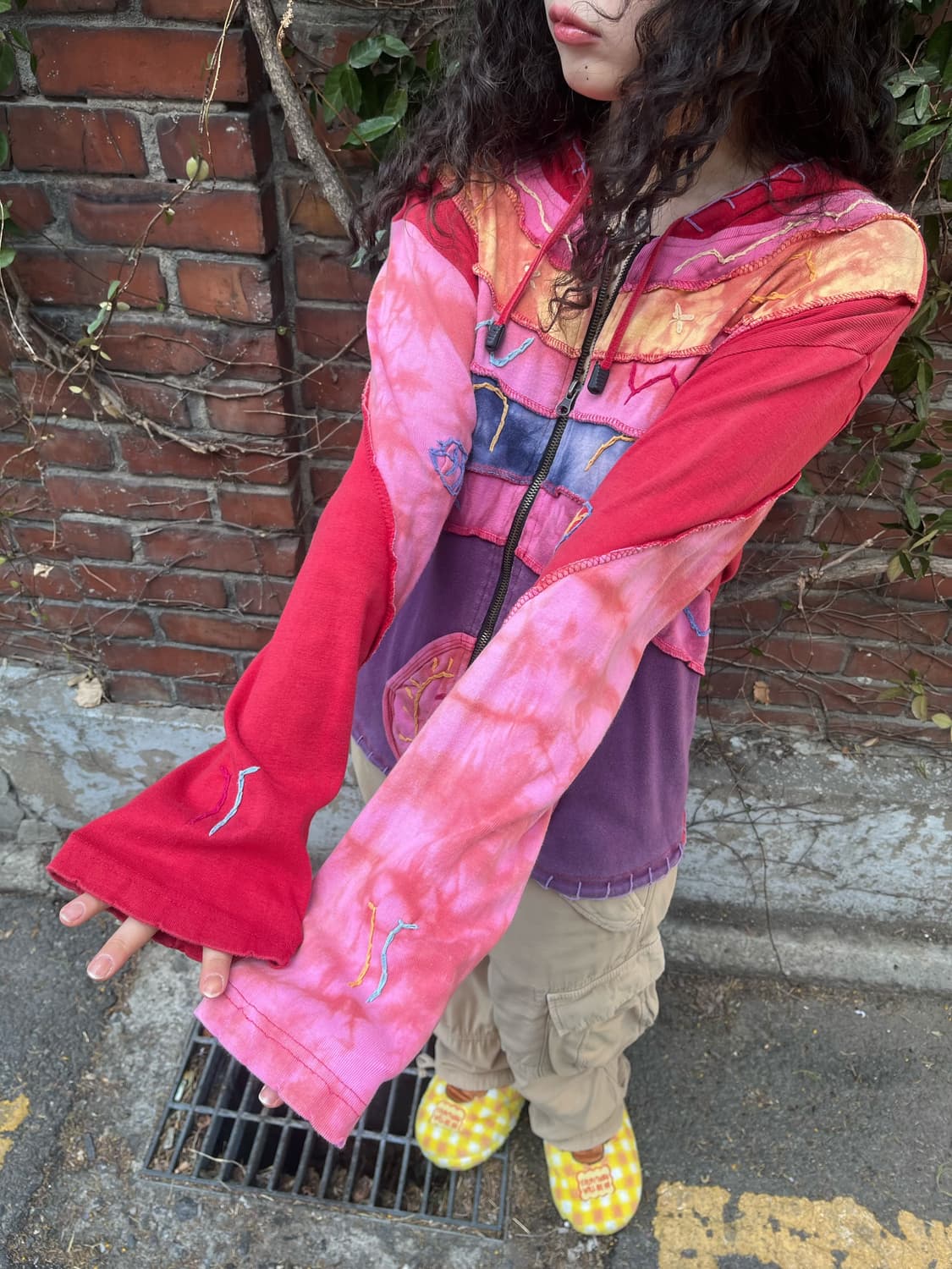 히피 에스닉 패치워크 후드 집업 상품이미지4