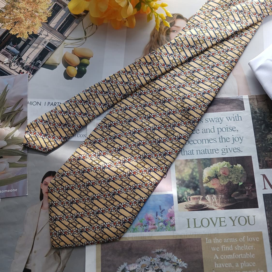 란셀 실크 옐로 체인 패턴 넥타이 9.5cm A+등급 A18739
 상품이미지3