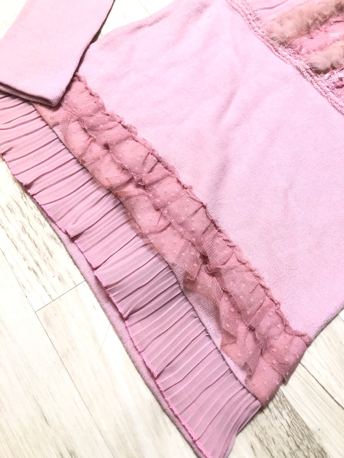 Pink Lace Trimming Fur Sleeve 상품이미지2