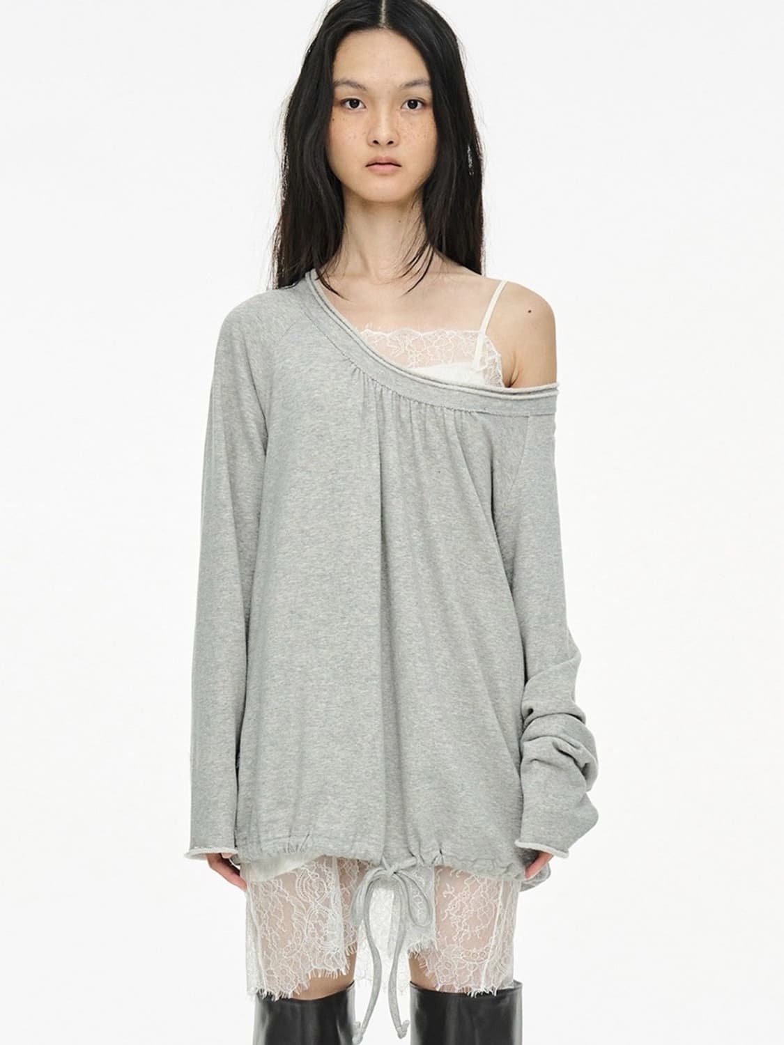 세릭 라운드 스트링 탑 그레이 Round Hem String Top 상품이미지1