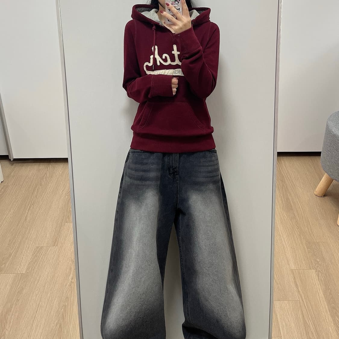 아베크롬비 자수로고 버건디 후드티 상품이미지1