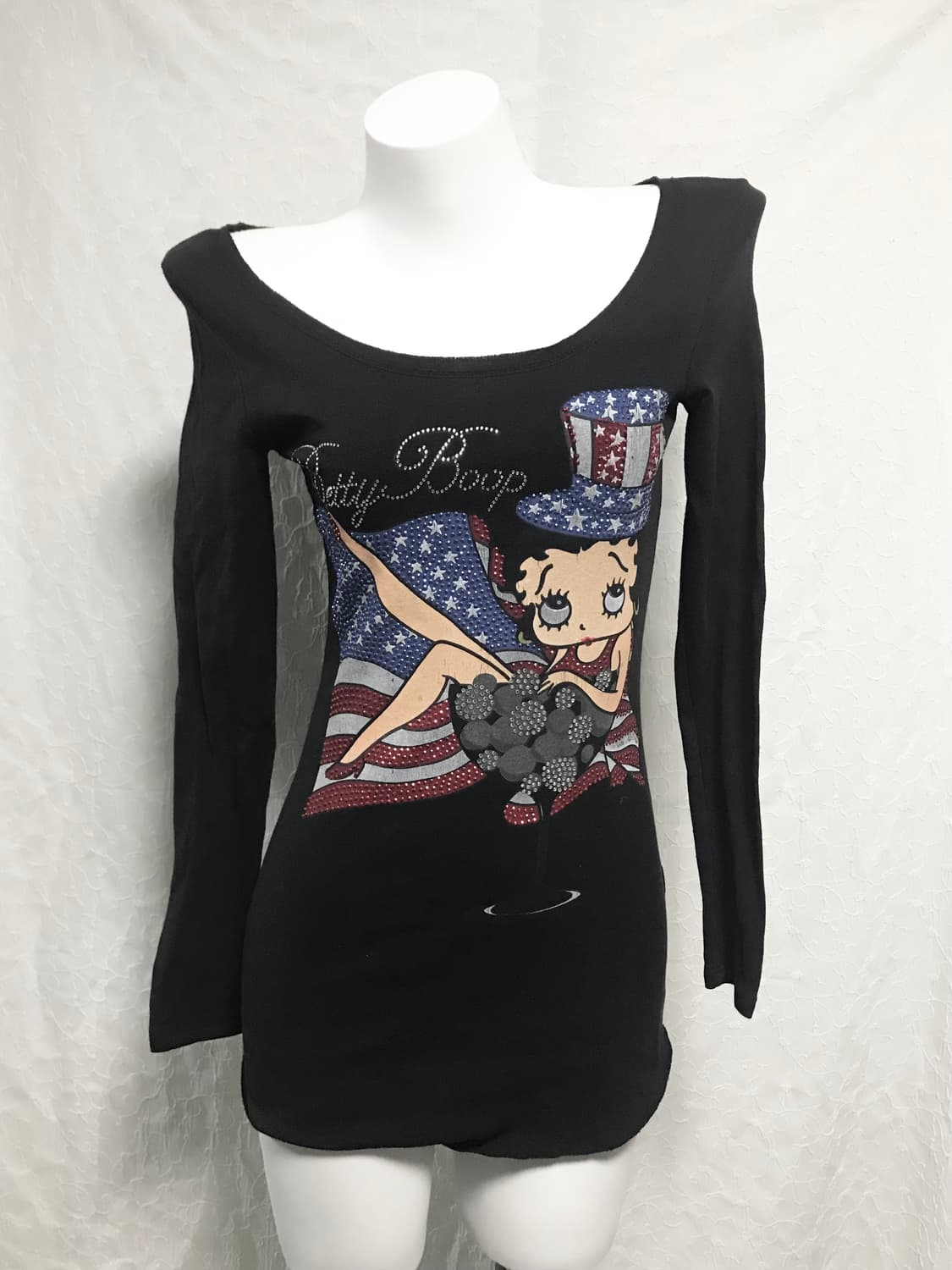 빈티지 갸루 펑크 베티붑 큐빅 딥 유넥 롱슬리브 탑 상품이미지3