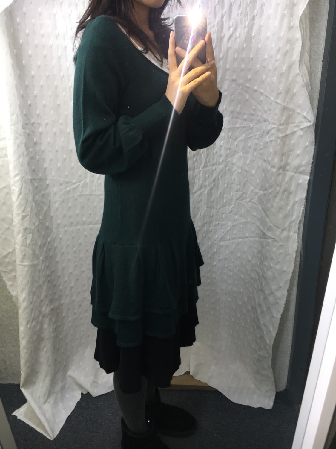 다크 그린 프릴 니트 원피스 상품이미지6