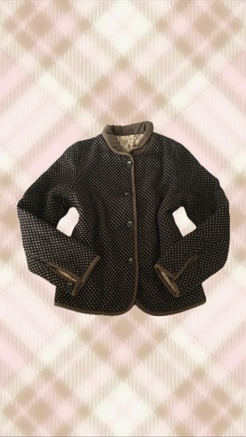 브라운 도트 땡땡이 집업 자켓 라떼 히메 러블리 로걀 모리 빈티지 상품이미지1