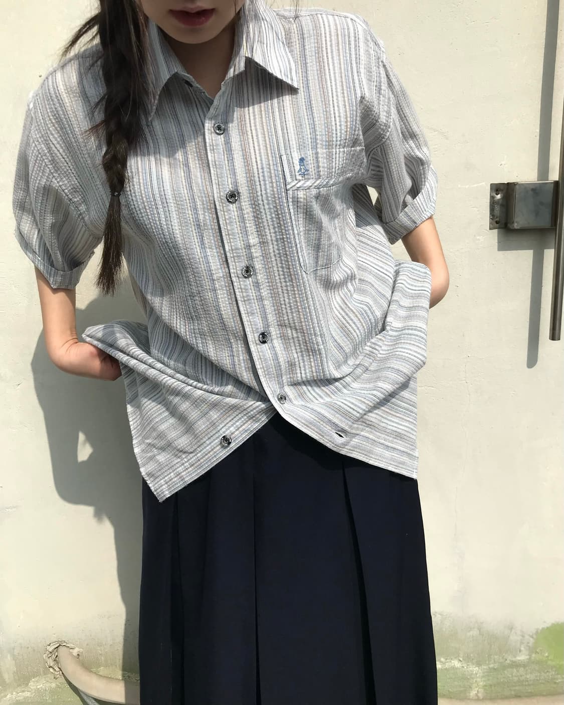 네이비 플리츠 미디 스커트  상품이미지3