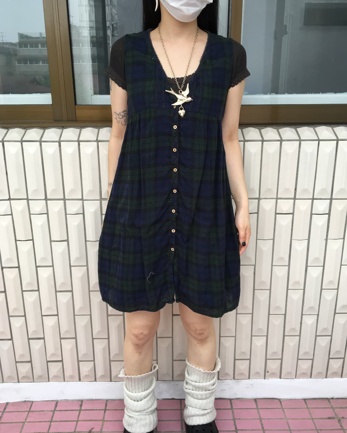 Button up point check pattern sleeveless 상품이미지1