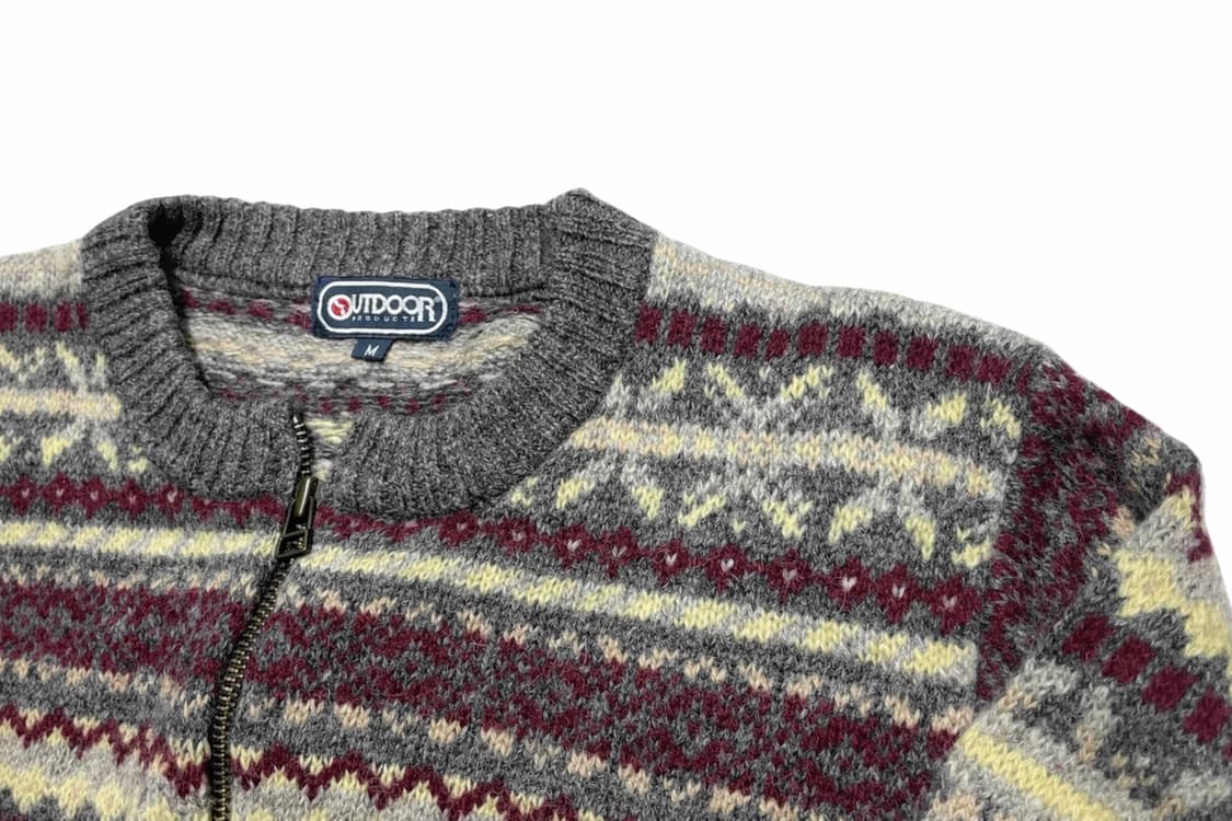 JPN 일본 빈티지 페어아일 노르딕 패턴 울100 집업 니트 가디건 M 상품이미지3