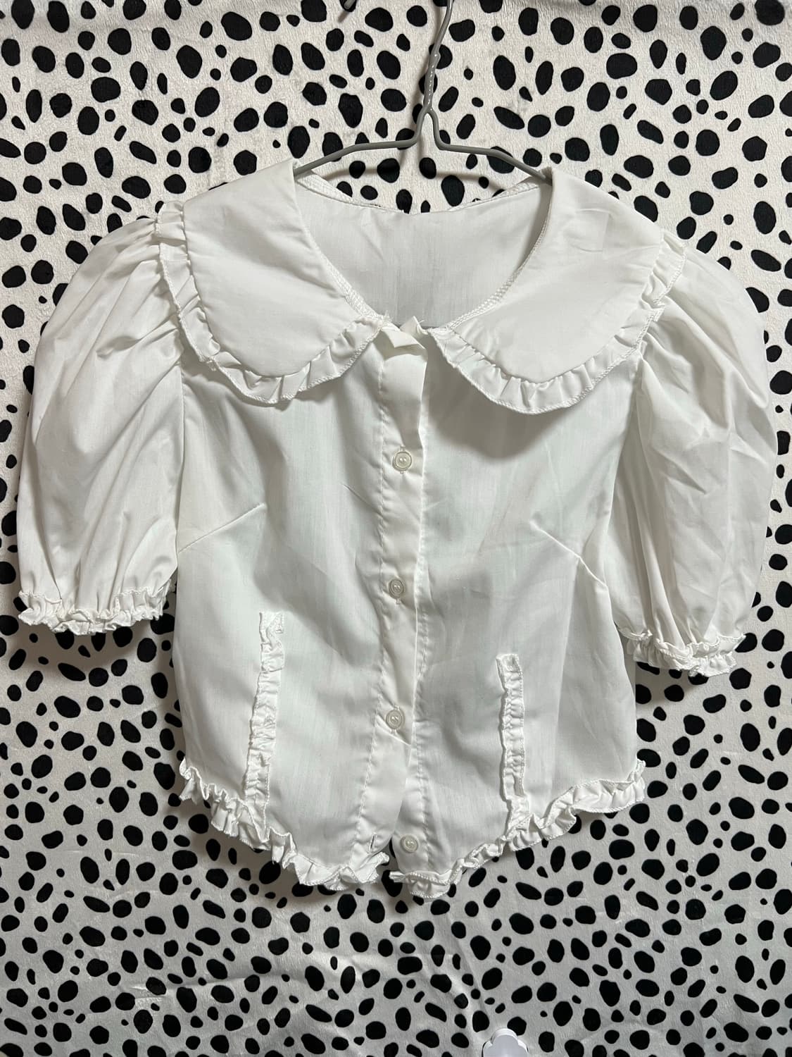 페어리 발레코어 레이스 카라 퍼프소매 셔츠  상품이미지1