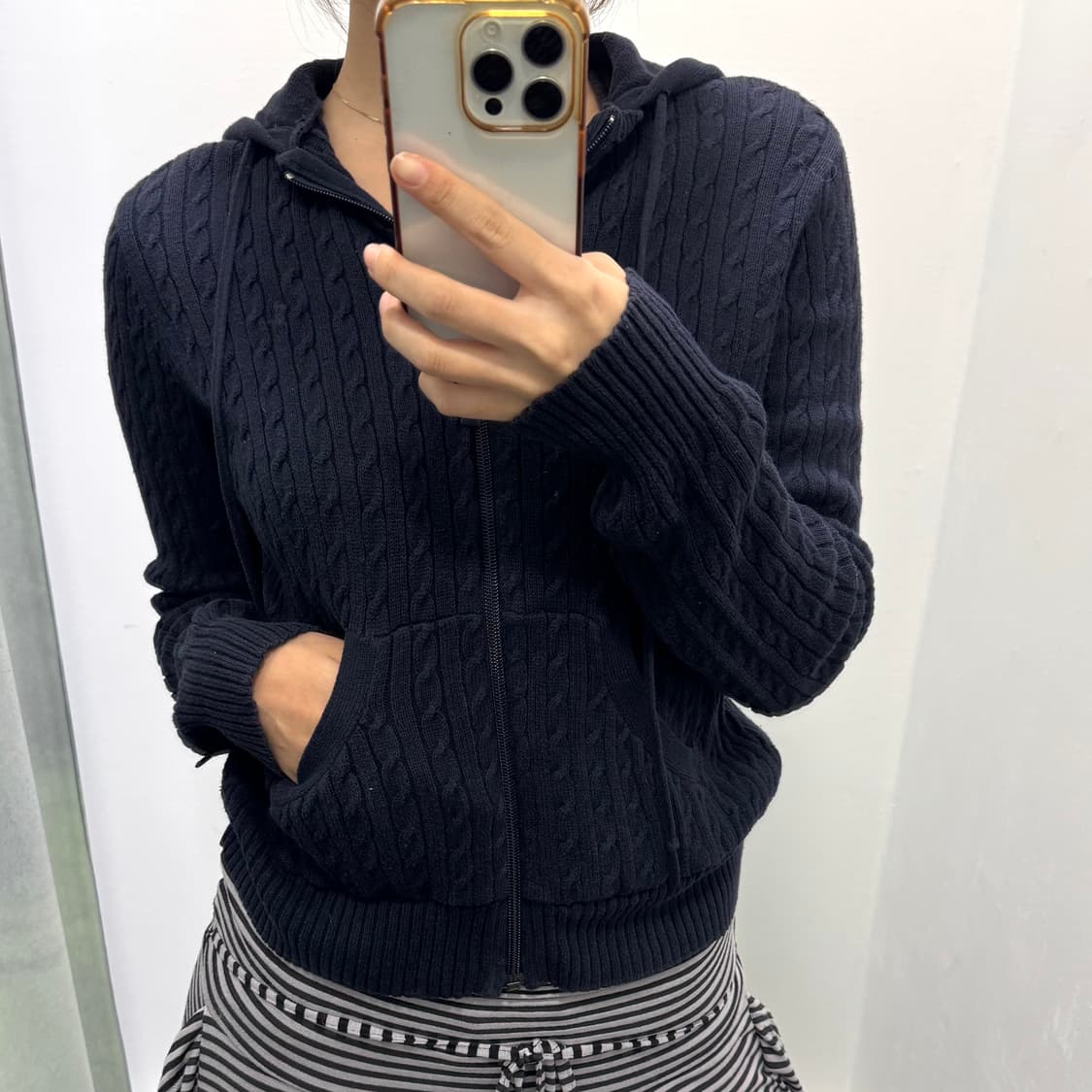 폴로 골프 네이비 꽈베기 니트후드집업 상품이미지1