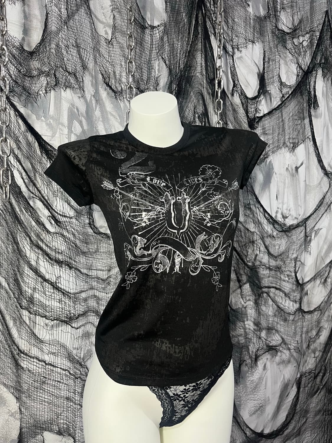 Y2K tie-die graphics See-through top 상품이미지4