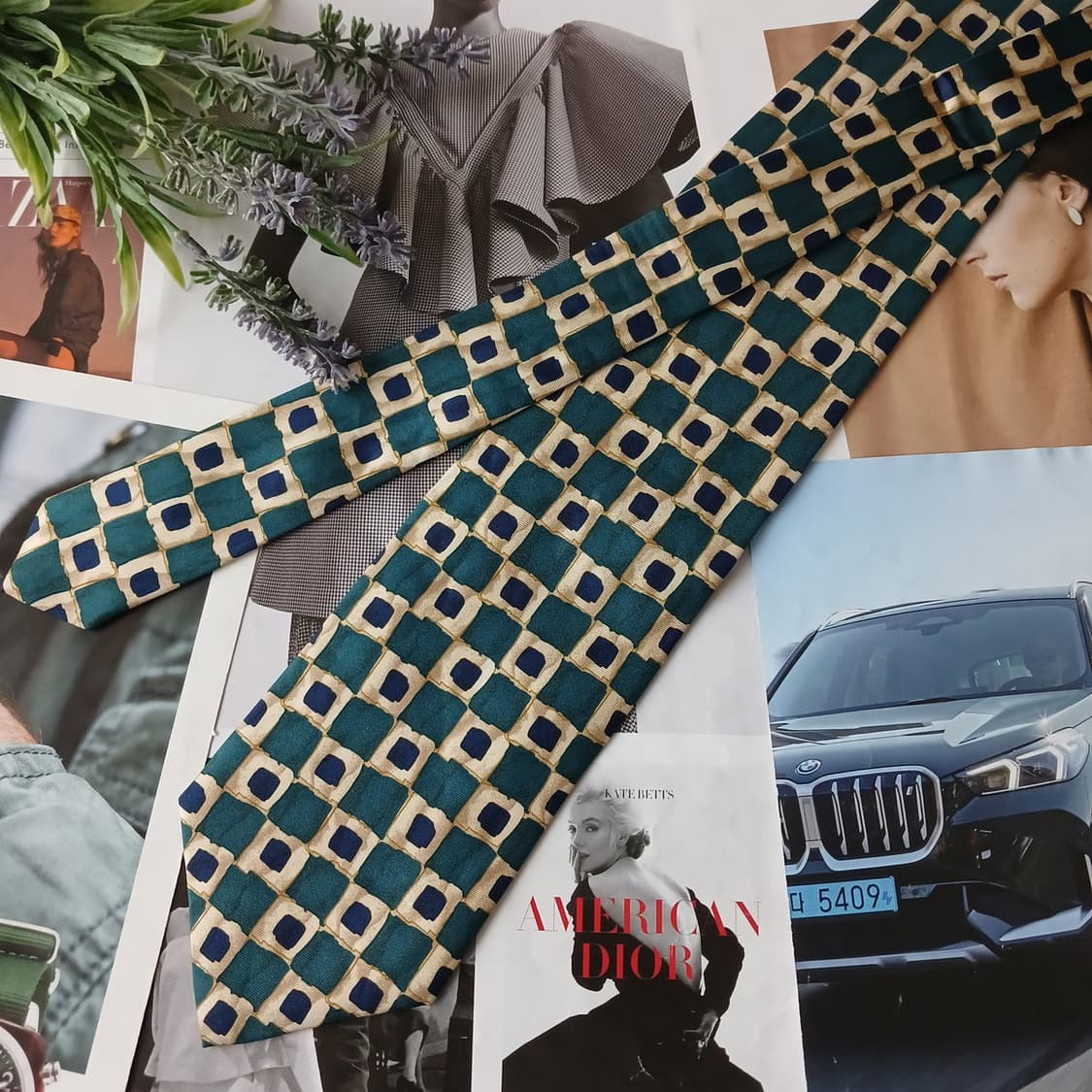 타이렉 실크 그린 패턴 넥타이 9.9cm 새제품 A19512 상품이미지5