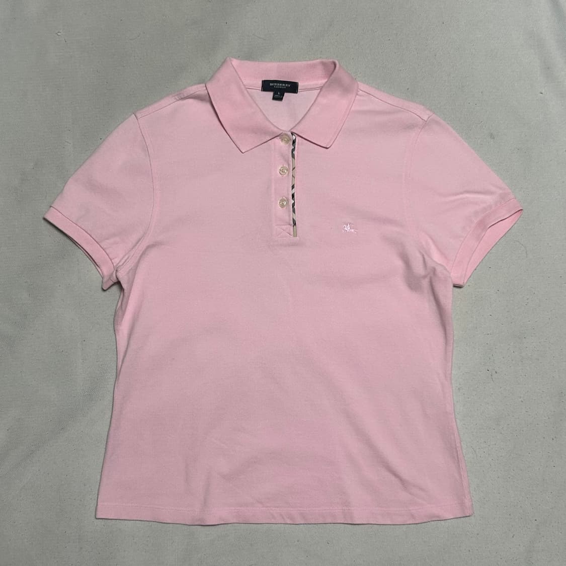 L 버버리 여성용 핑크 반팔 카라티  상품이미지3