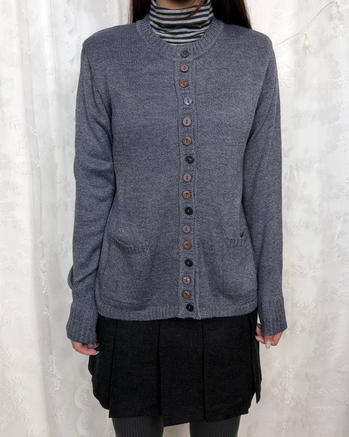 Button-front henley knit cardigan(blue) 상품이미지8