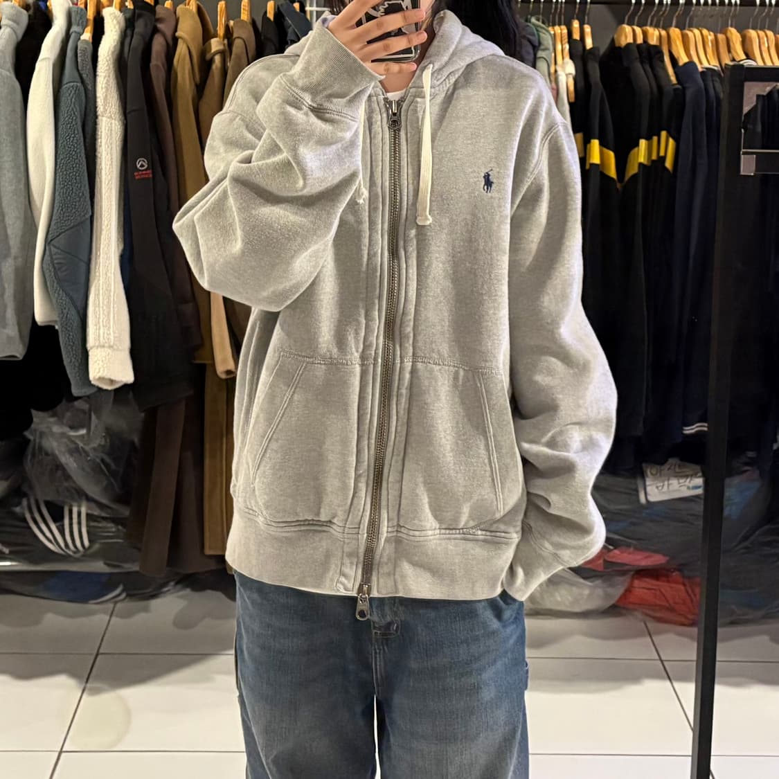 폴로 랄프로렌 투웨이 와플 그레이 후드집업 상품이미지2