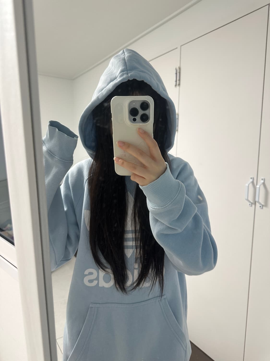 아디다스 빅로고 스카이블루 하늘색 오버핏 후드티 105 상품이미지2