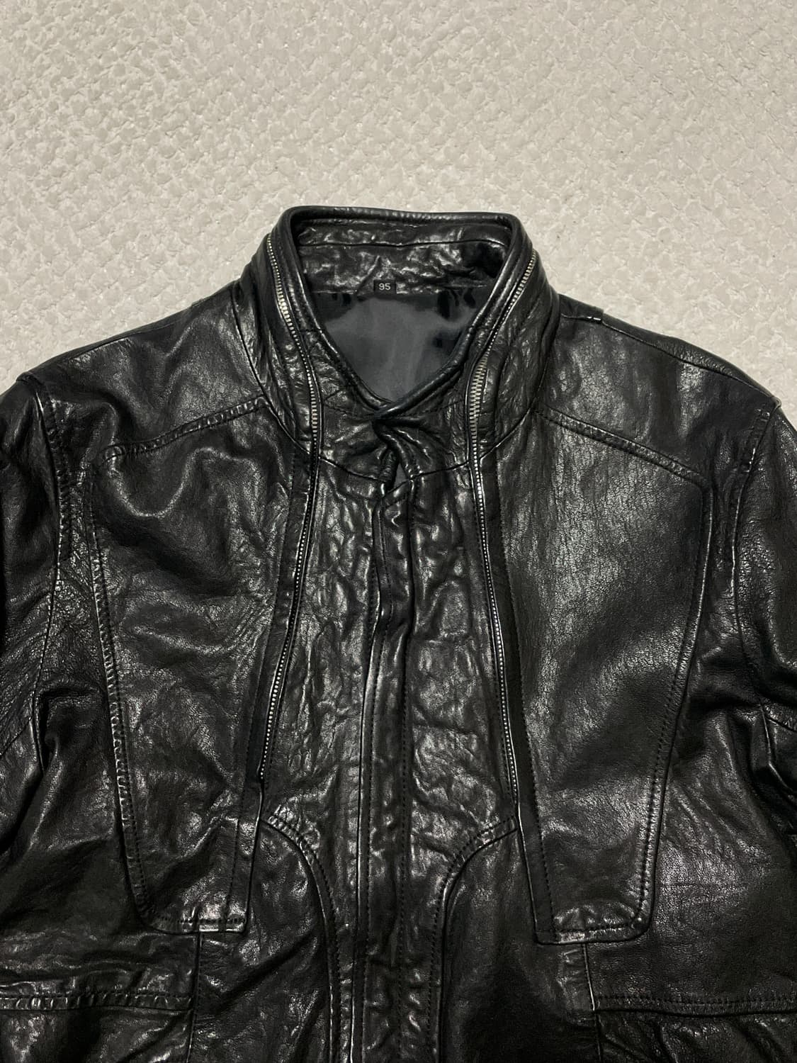 광희시장 웨스턴 무드 램스킨 양가죽 절개 레더 자켓 상품이미지4