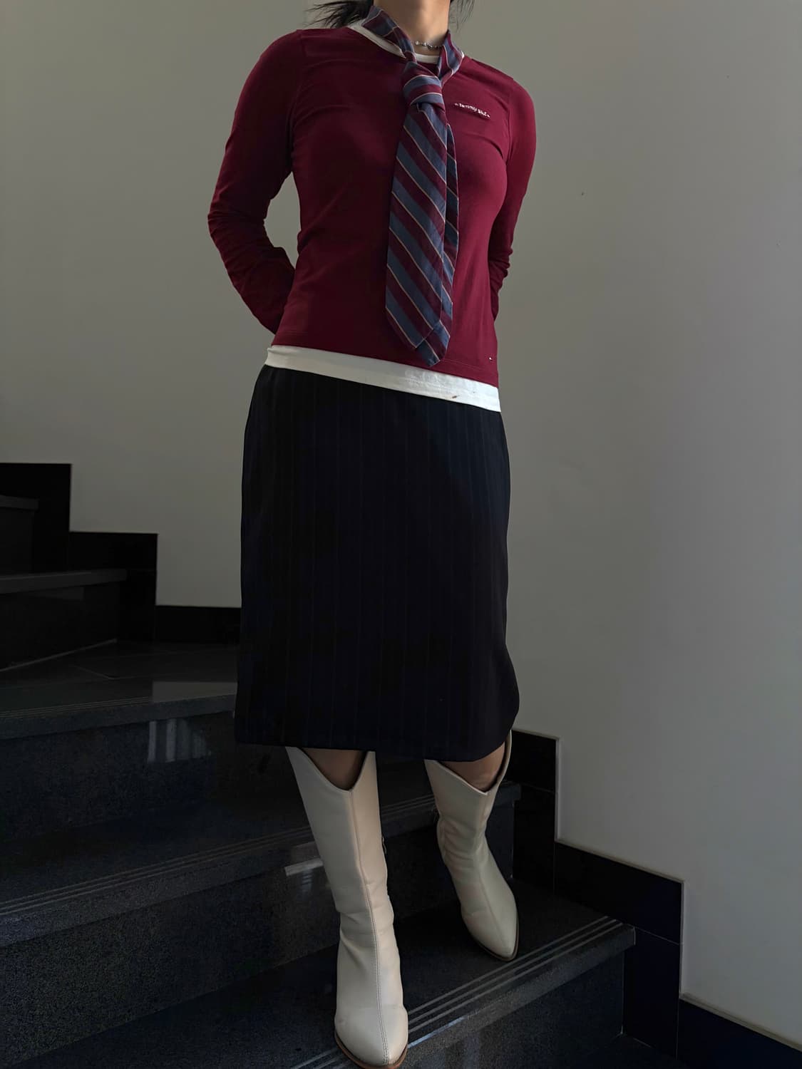 타미힐피거 버건디 레이어드 롱슬리브 상품이미지1