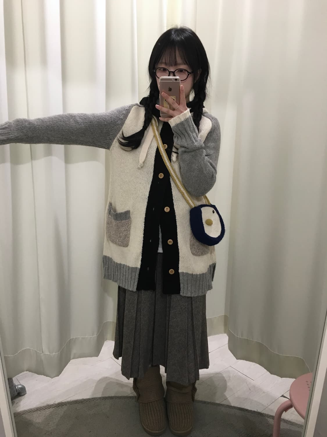 큐브슈가 나그랑 배색 후드 가디건 상품이미지3