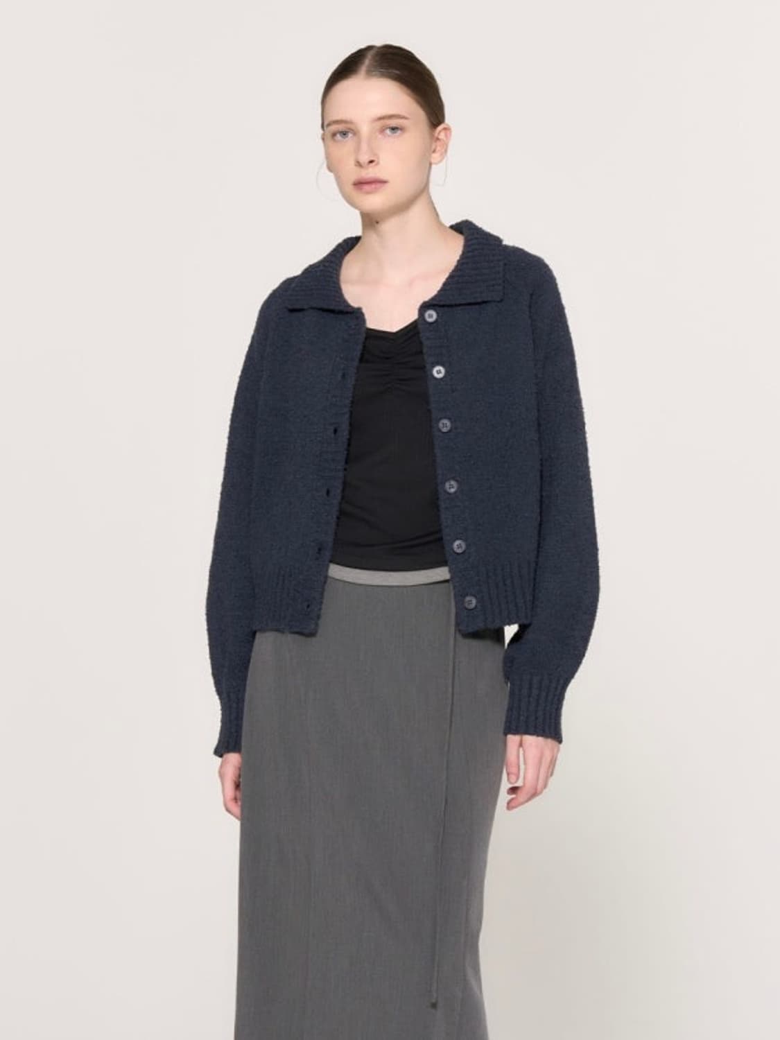 부클 래글런 카라 가디건 [NAVY] M 상품이미지2