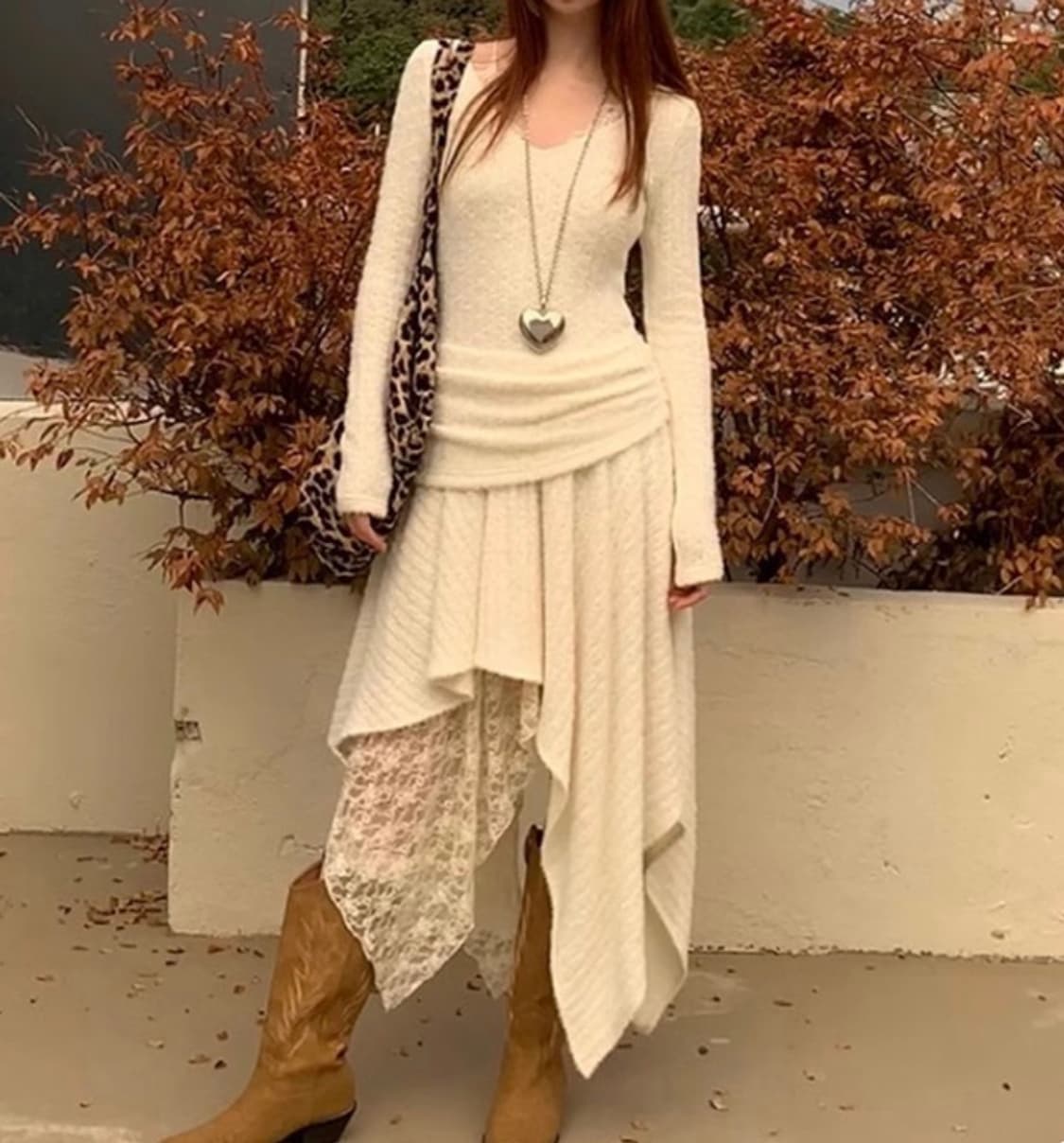 언발 브이 셔링 레이어드 롱 원피스 상품이미지2