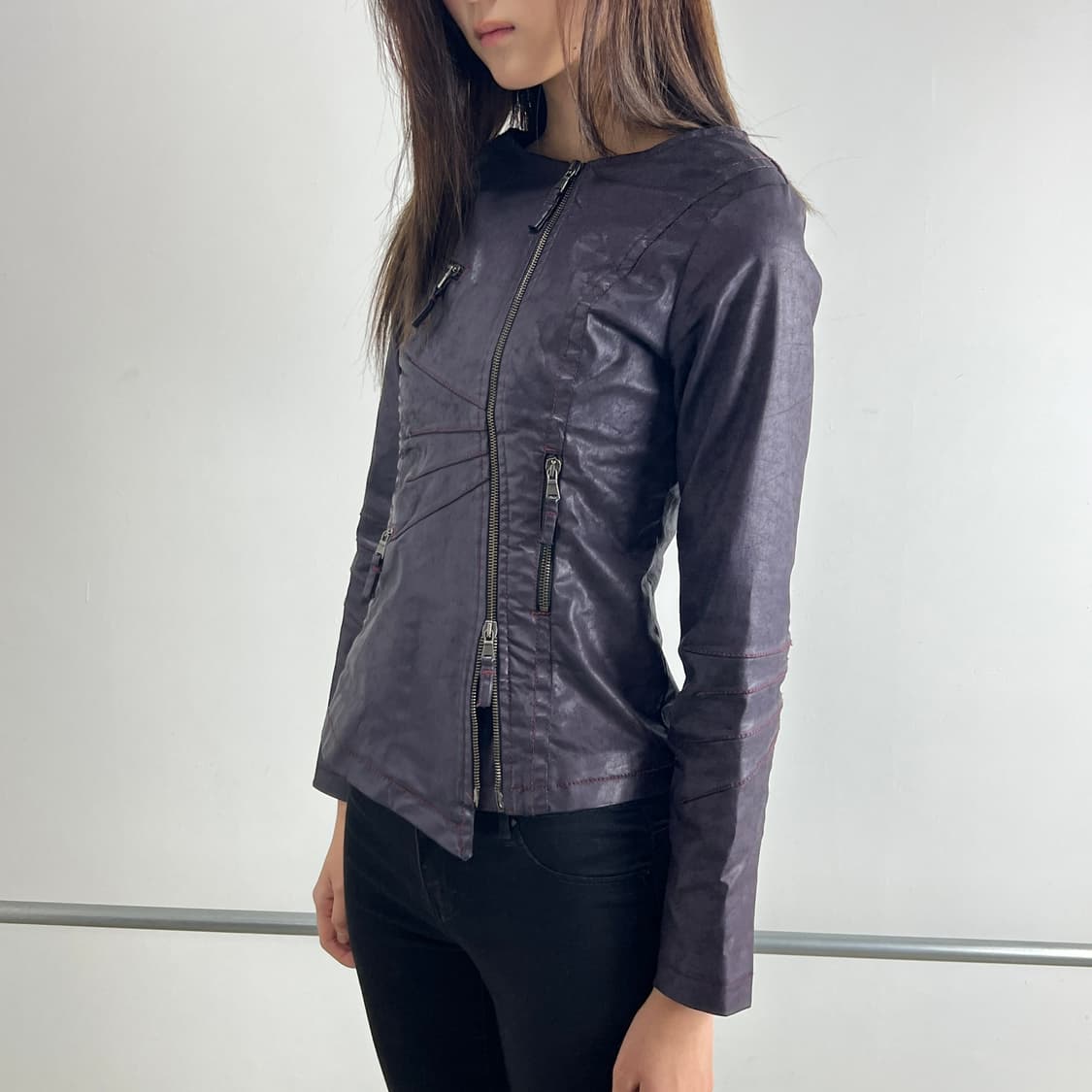 BRAY STEVE ALAN 비대칭 코팅 라이더 자켓 상품이미지1