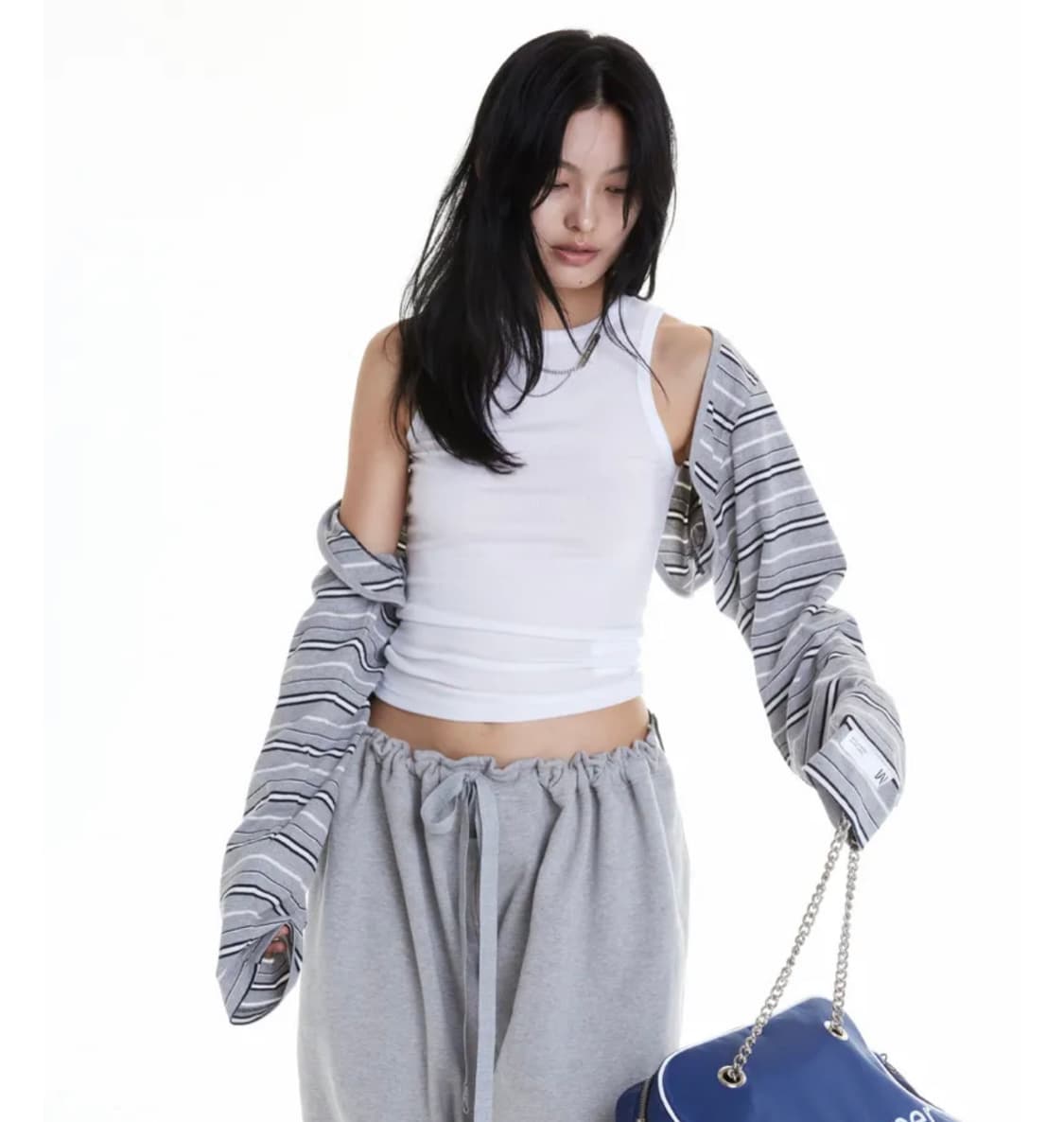 Wholepaper 스트라이프 볼레로 그레이 상품이미지1