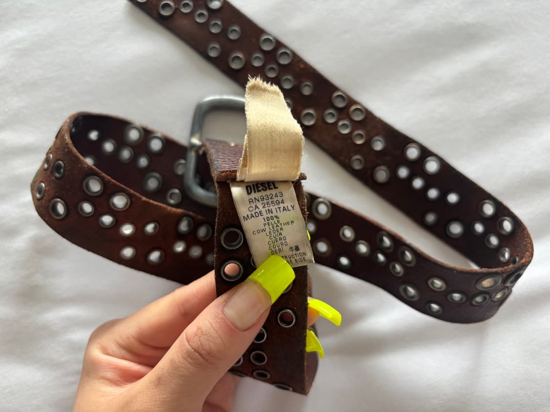 Diesel 브라운 리얼 가죽 펀칭 벨트 상품이미지2