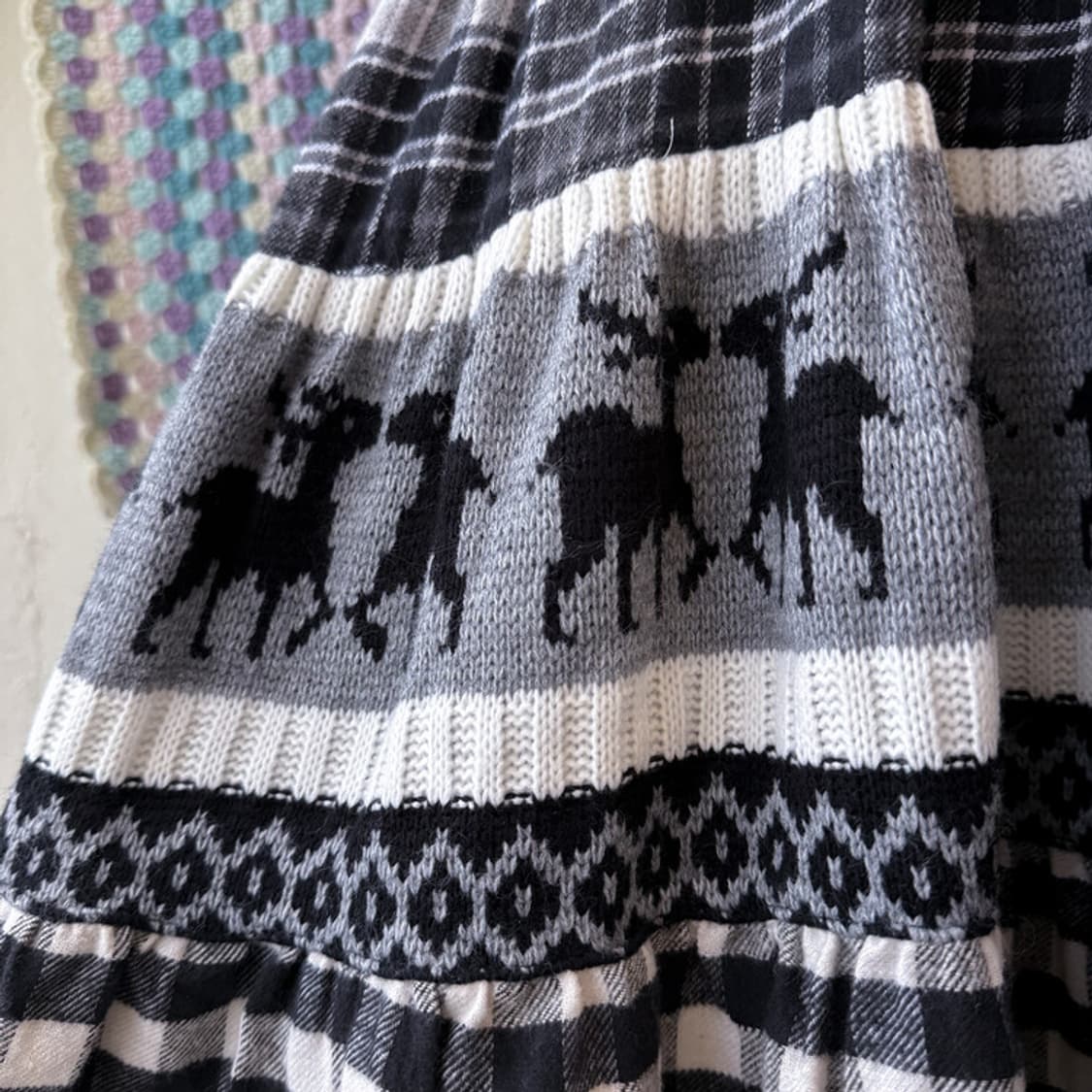 빈티지 니트 패치 체크 스커트 원피스 상품이미지9