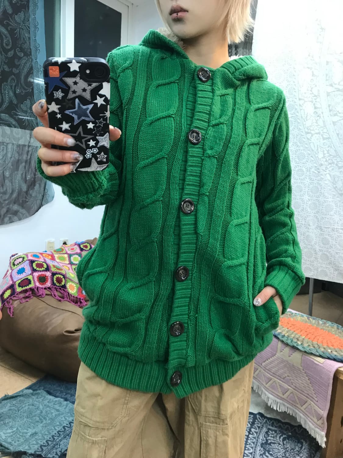 Rookie 여성 케이블 기모 니트 후드가디건  상품이미지1